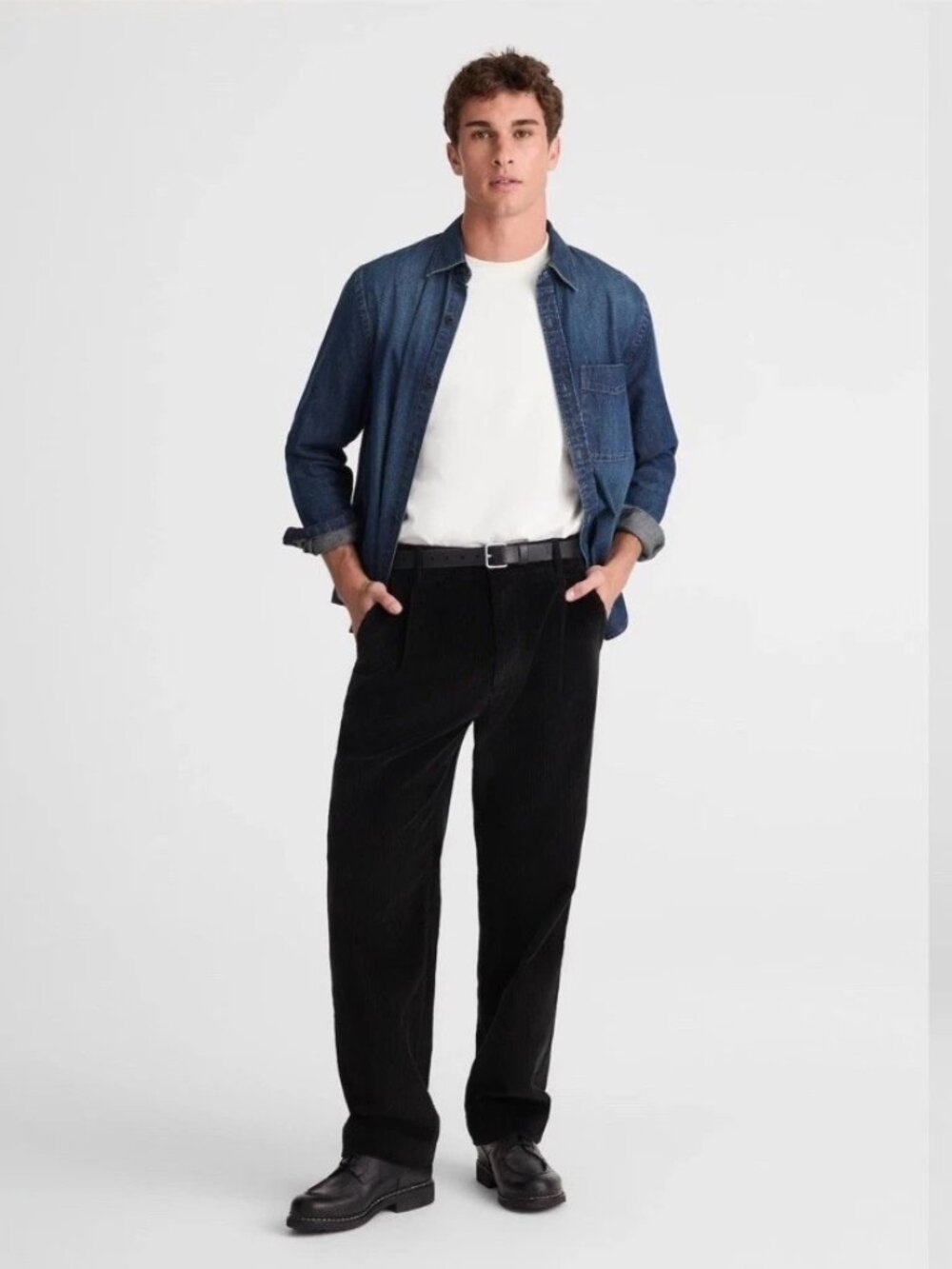 Men’s Madewell Black Pleated Corduroy Trouser Pants 33 NWT